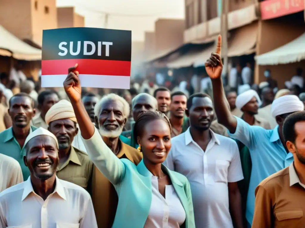 Unidos en Khartoum: imagen documental de sudaneses en gesto de unidad y solidaridad, mostrando determinación y esperanza en la lucha por la independencia