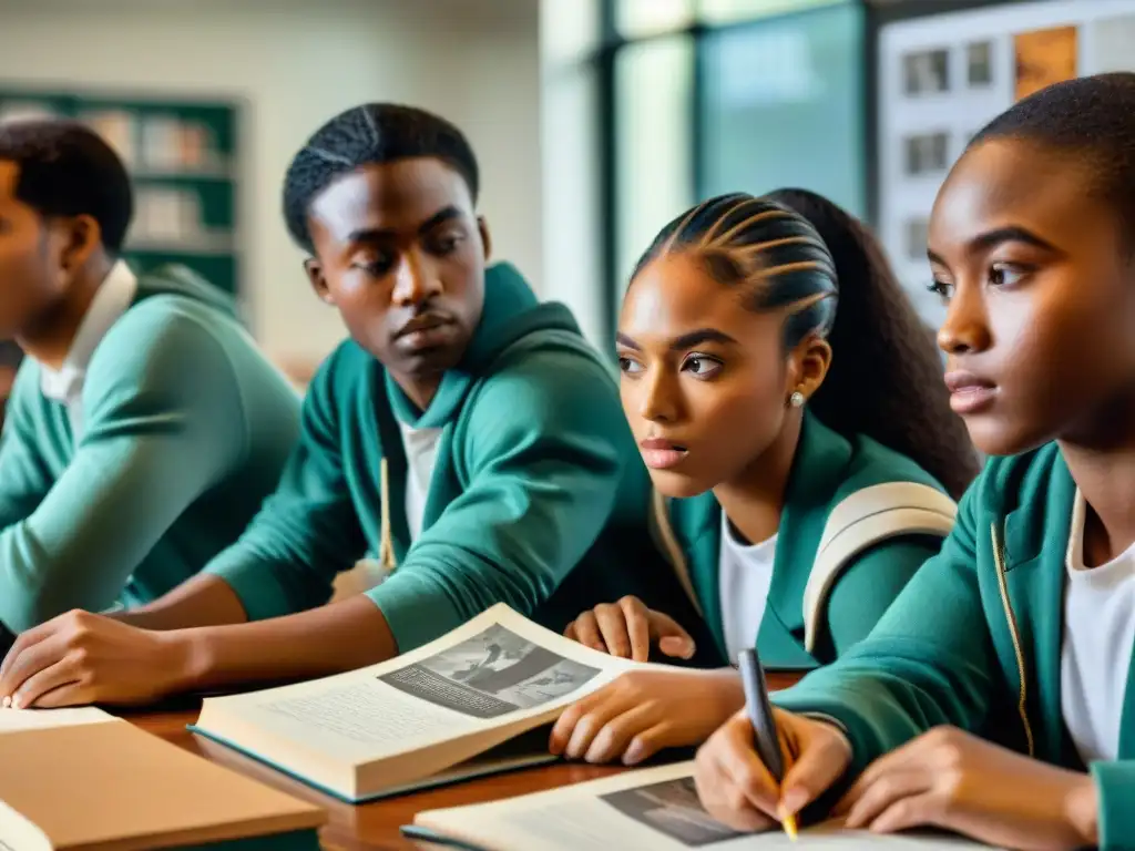 Unidos en el legado diáspora africana: jóvenes estudiantes concentrados en la educación en aula iluminada