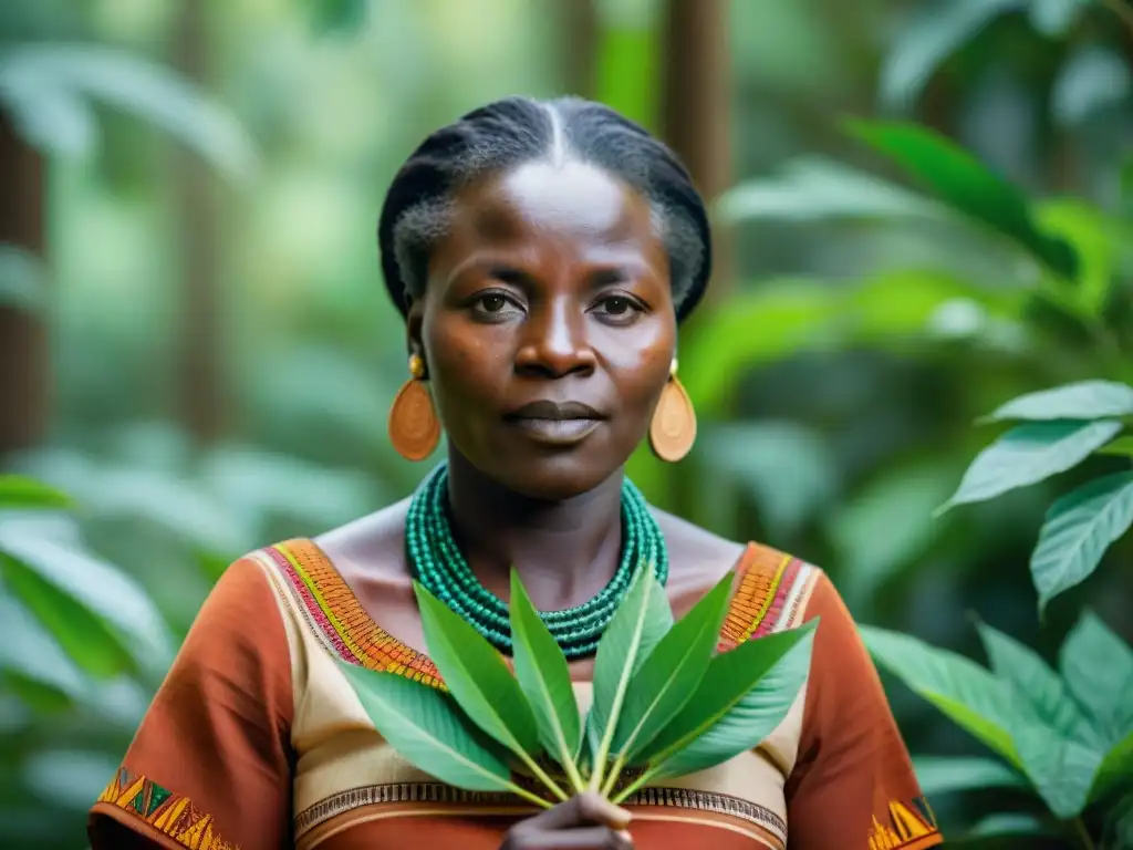 La valiente Wangari Maathai en un bosque exuberante, sosteniendo un árbol