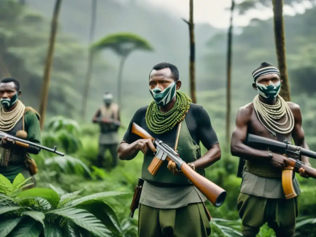 Valientes combatientes Mau Mau en la selva, listos para la batalla por la independencia de Kenia