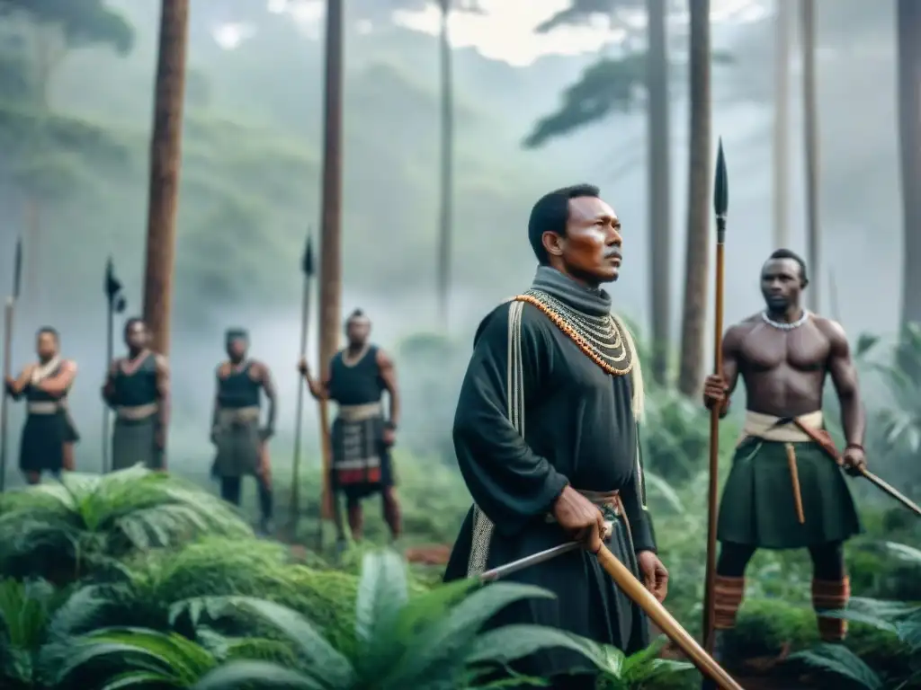 Valientes guerreros Mau Mau luchando por la independencia de Kenia en la selva