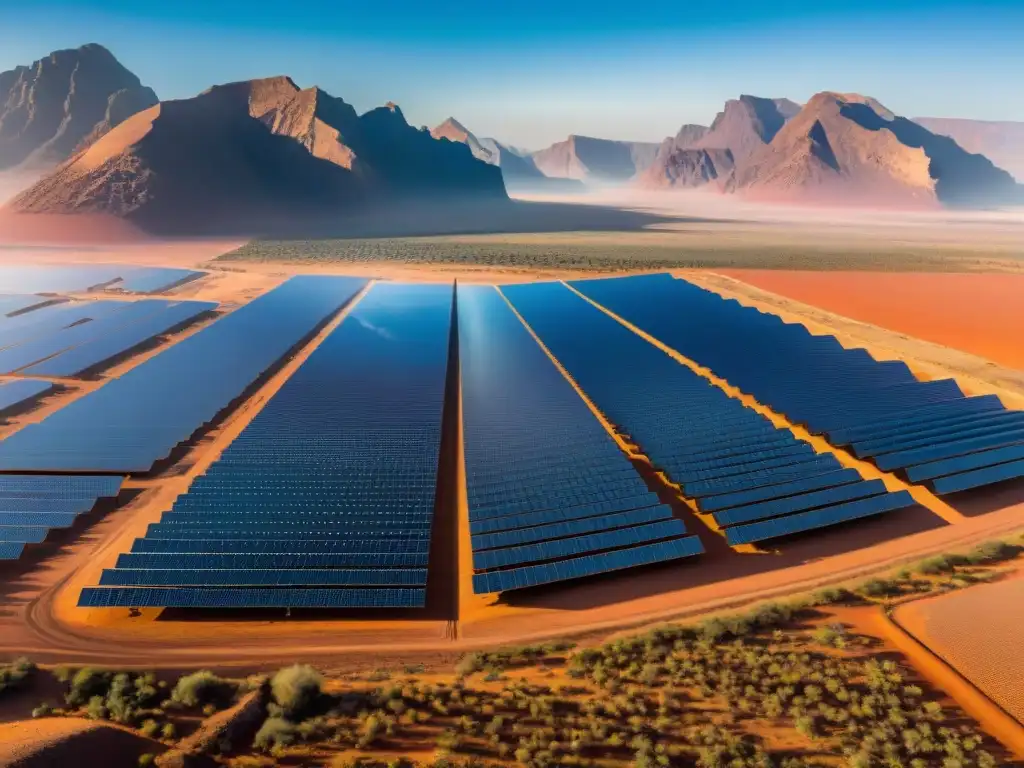 Vasta granja solar en desierto africano, ingenieros discuten oportunidades inversión energía renovable África