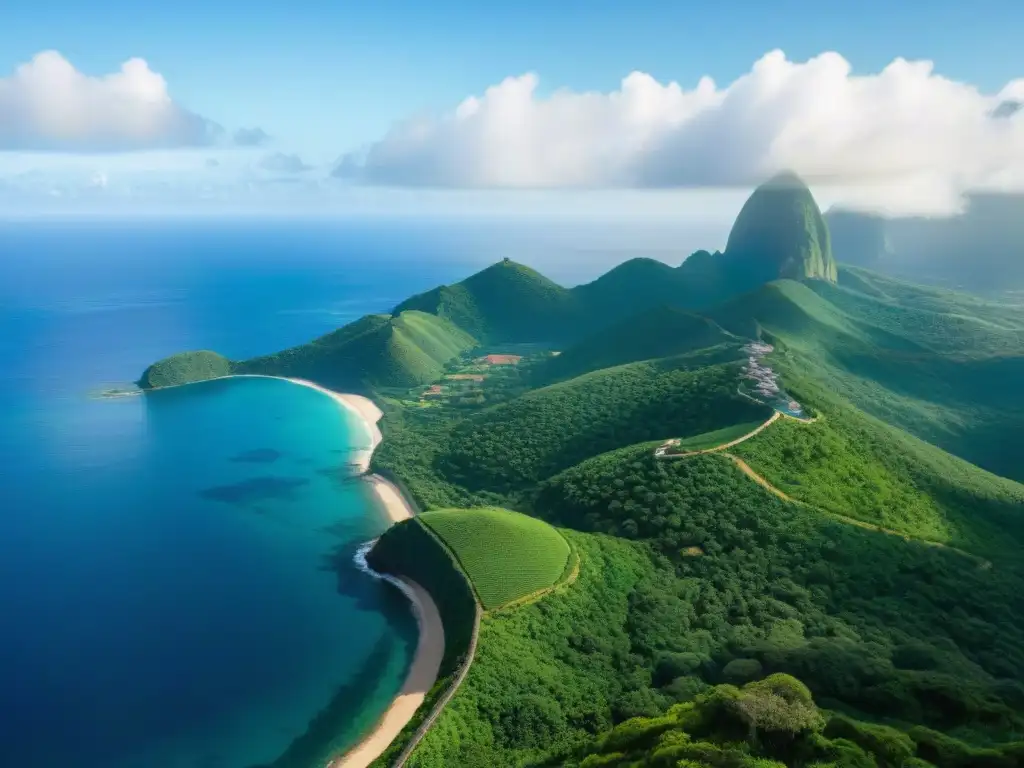 Un viaje hacia la independencia en Santo Tomé y Príncipe: carreteras serpenteantes entre exuberantes paisajes verdes y el mar azul vibrante al fondo