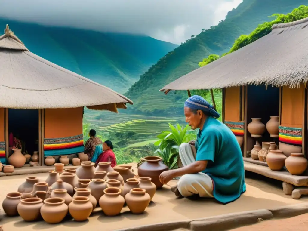 Vibrante aldea artesanal precolonial, reflejo de riqueza cultural y actividad económica