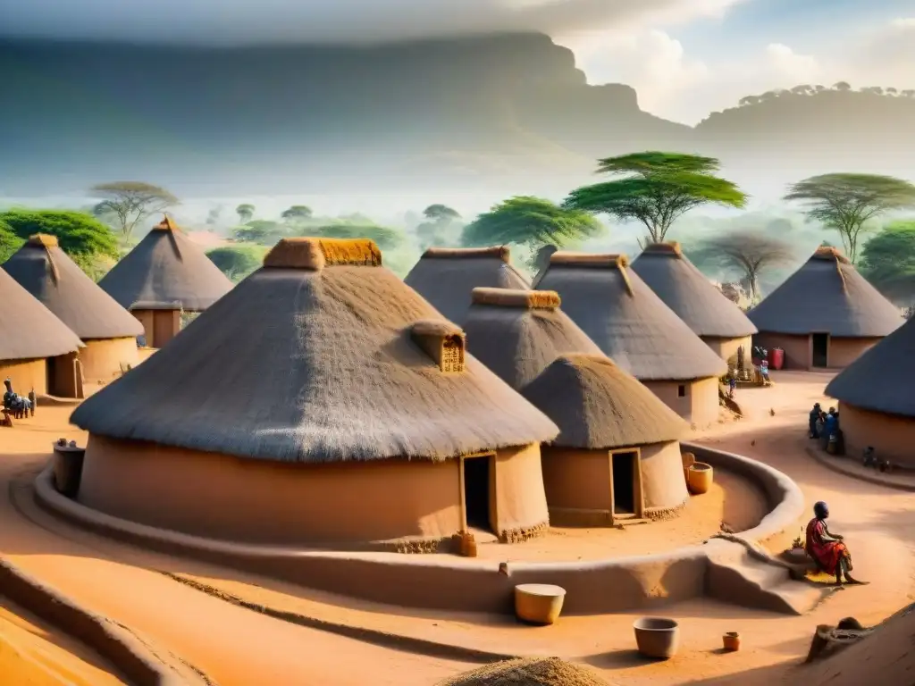 Vibrante arquitectura vernácula africana: techos de paja, paredes de barro y comunidad construyendo bajo el sol africano