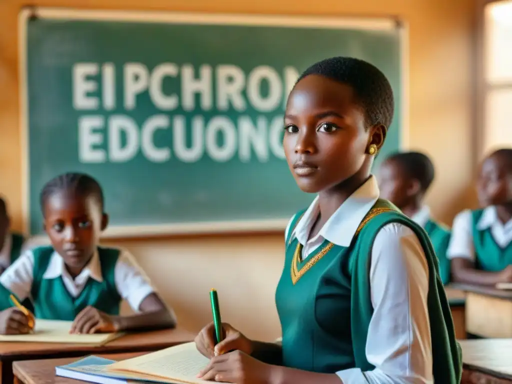 Vibrante aula en África: niños diversos participando en clase con carteles educativos