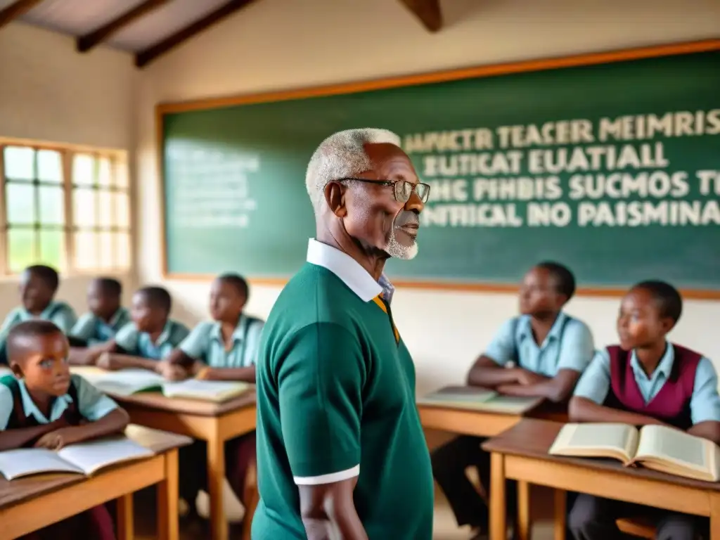 Vibrante aula de escuela africana con alumnos de diversas edades y antecedentes participando en una discusión grupal