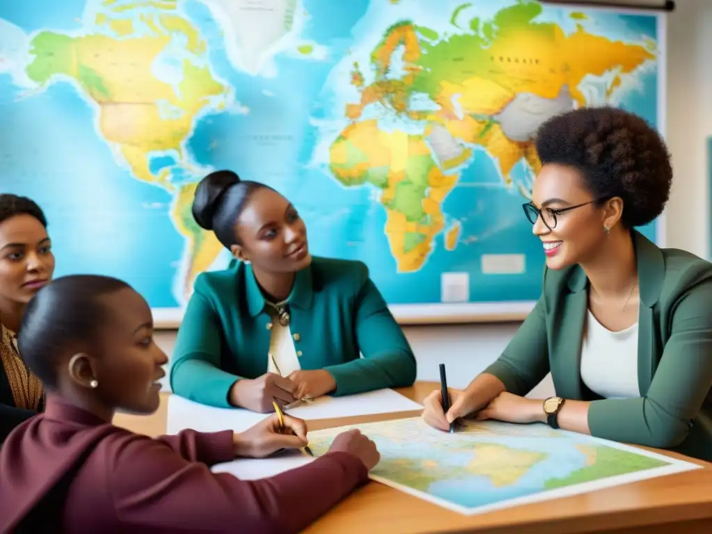 Vibrante aula de estudio con estudiantes de la diáspora africana participando en clase multicultural