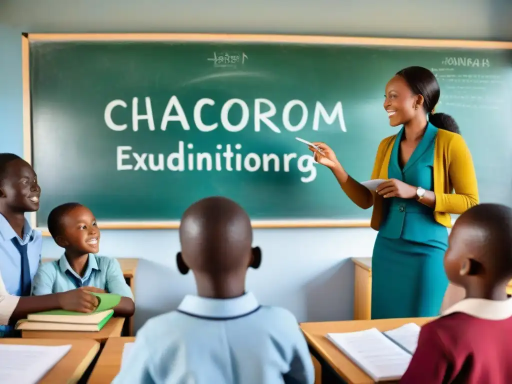 Vibrante aula en África con educación bilingüe, fusionando tradición y modernidad