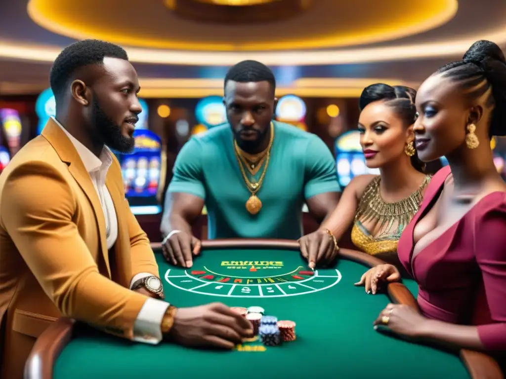 Vibrante casino en Johannesburgo, con diversidad de jugadores y mesas de juego, reflejando el mercado emergente industria juego África