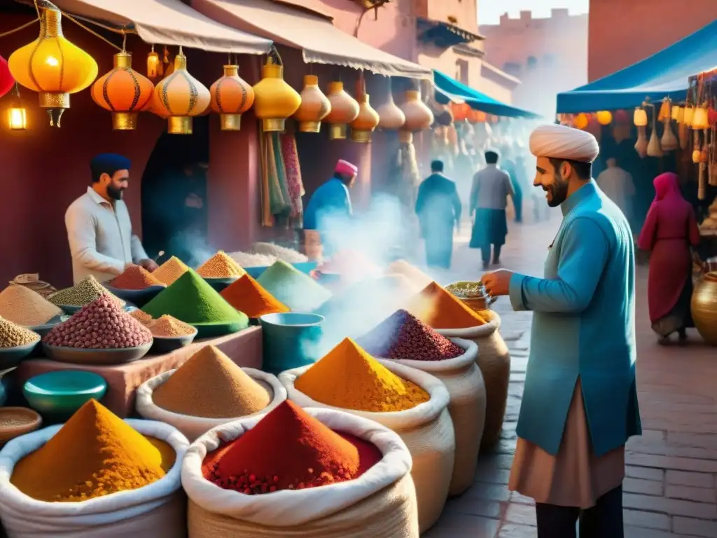 Vibrante comercio de especias en Marrakech, Marruecos, entre colores y aromas de la cocina africana