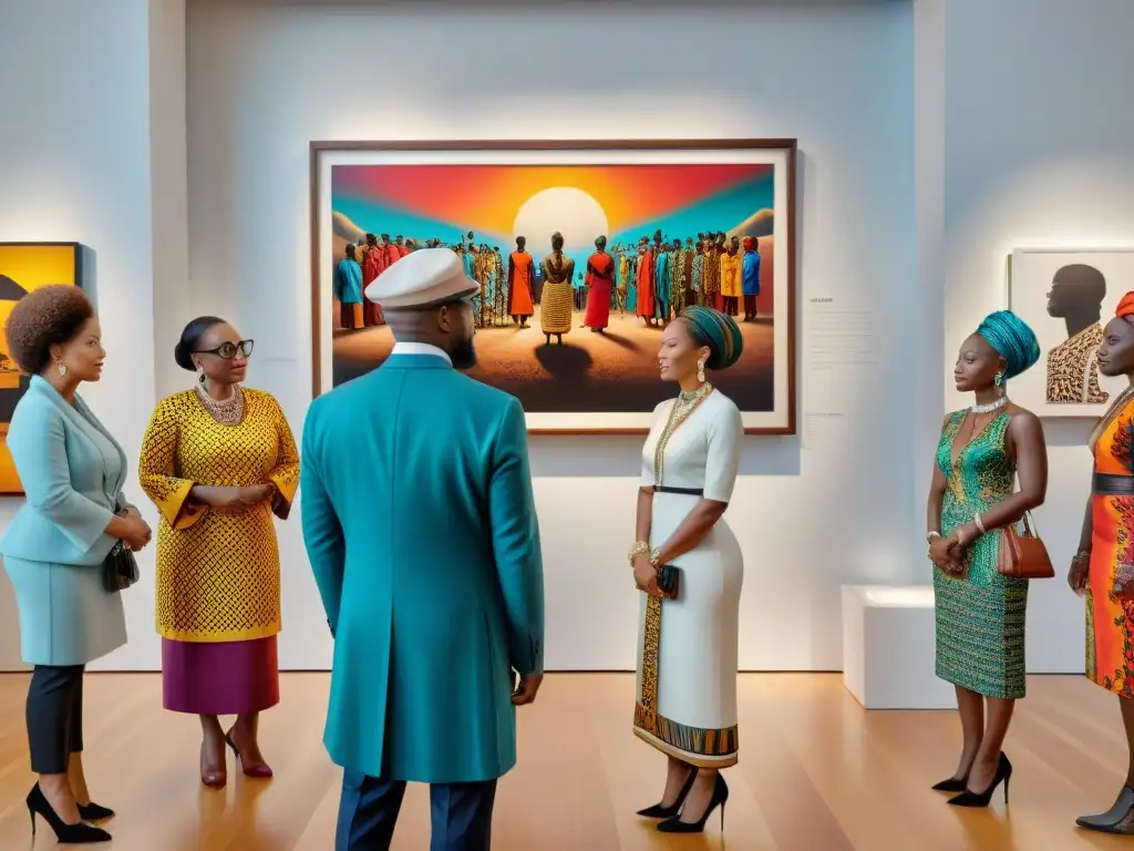 Una vibrante conversación entre coleccionistas de arte y líderes africanos en una galería serena