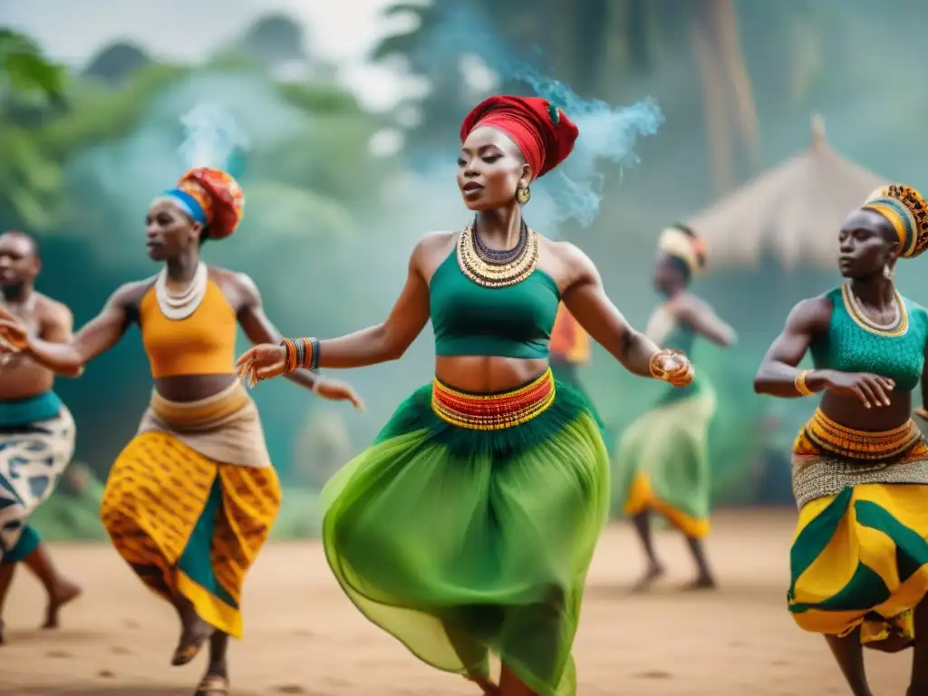 Vibrante danza africana al aire libre con movimientos fluidos y energía dinámica