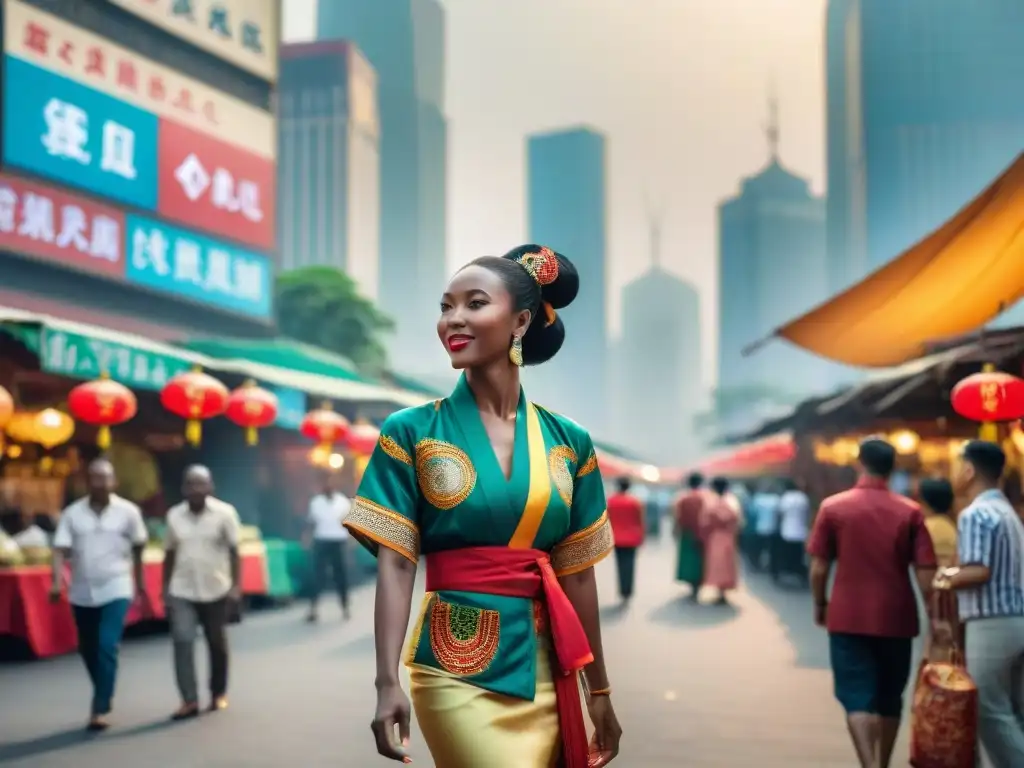 Vibrante escena de calle en Guangzhou, con intercambio cultural entre diáspora africana y residentes chinos