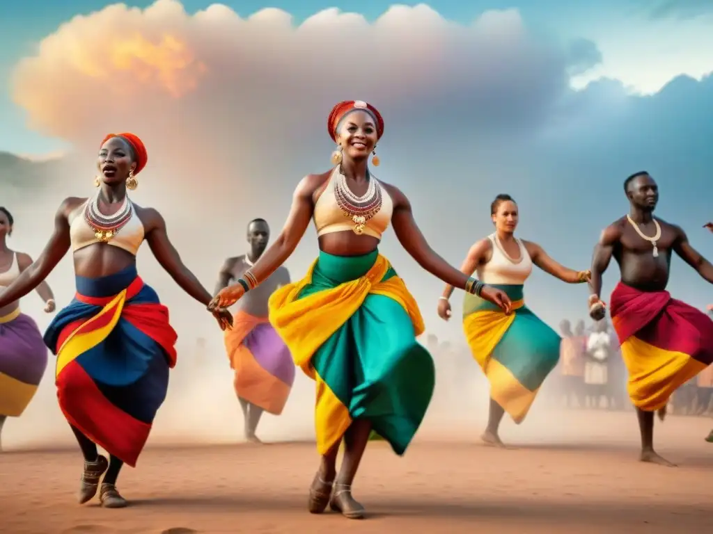 Un vibrante espectáculo de danzas tradicionales africanas simbolismo bajo el cielo abierto