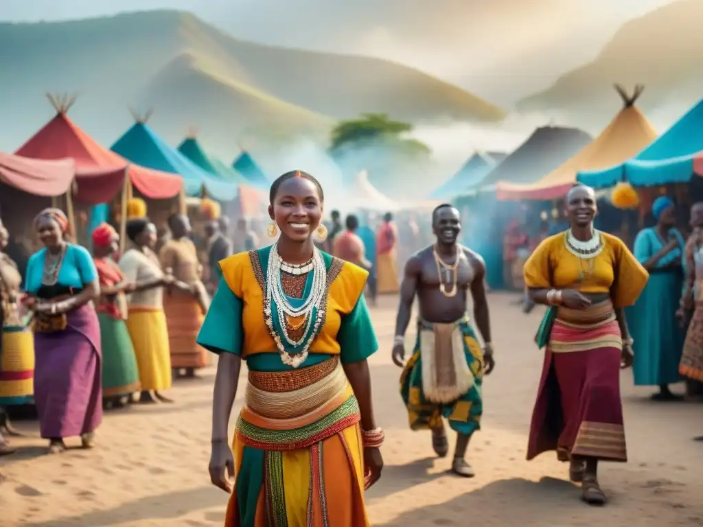 Un vibrante festival cultural africano, donde la diversidad y la alegría se unen en una escena llena de color y tradición