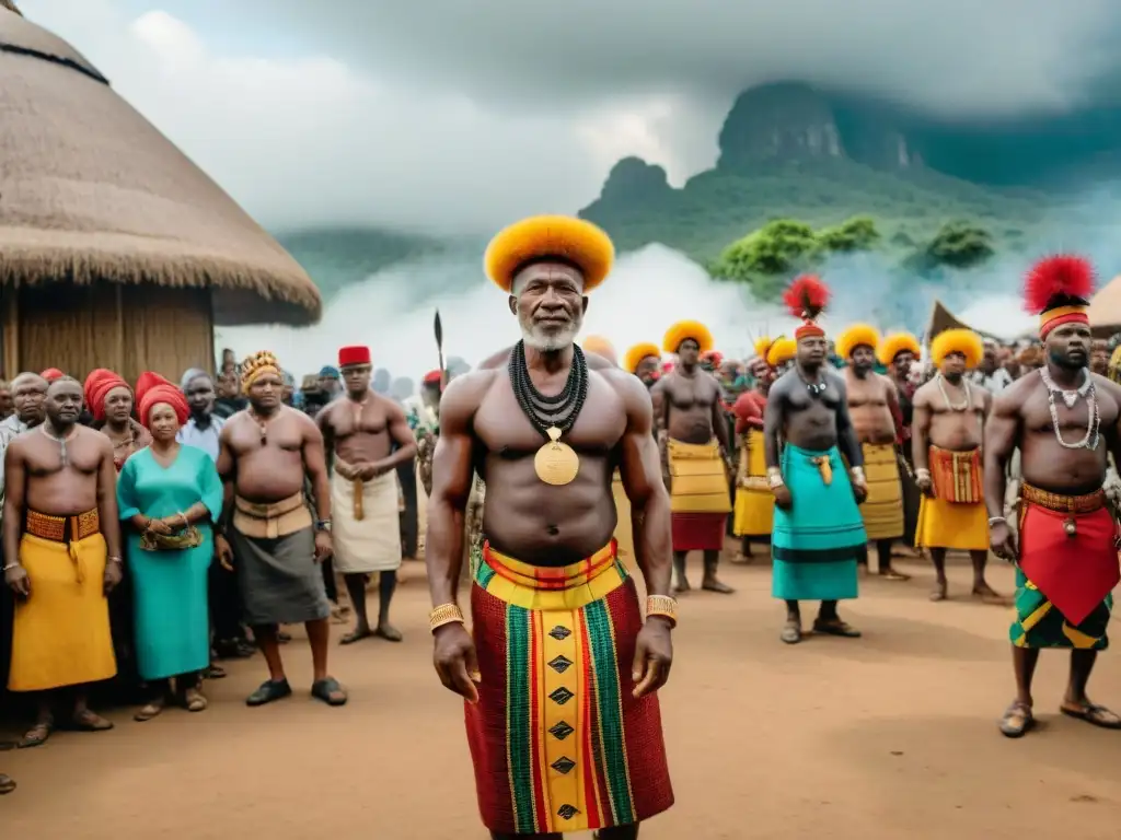 Vibrante festival cultural Igbo en el antiguo Reino de Nri, con danzas tribales y rituales ceremoniales, transmitiendo espiritualidad y tradición