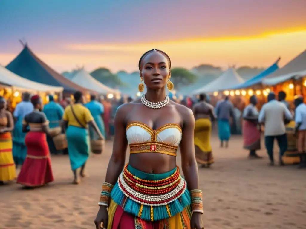 Vibrante festival cultural en África con danzas tradicionales, colorida vestimenta y artesanías