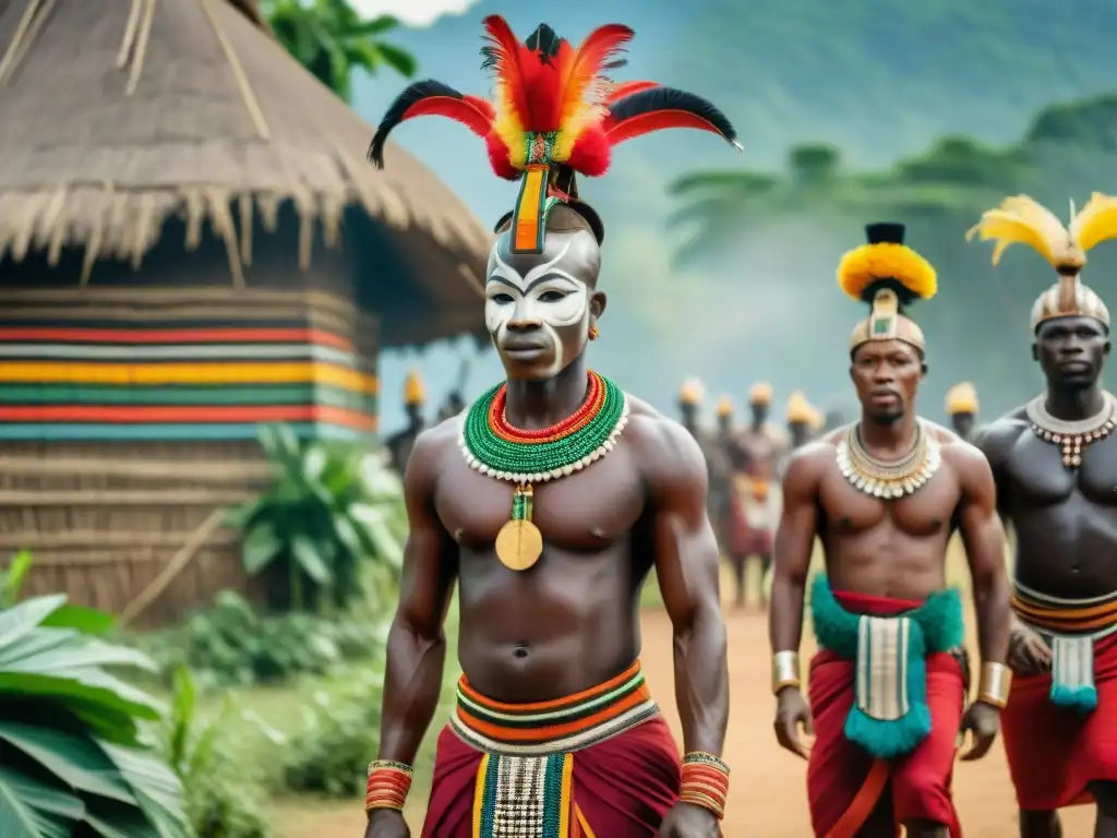 Un vibrante festival tradicional en África Central, con danzas coloridas y máscaras tribales