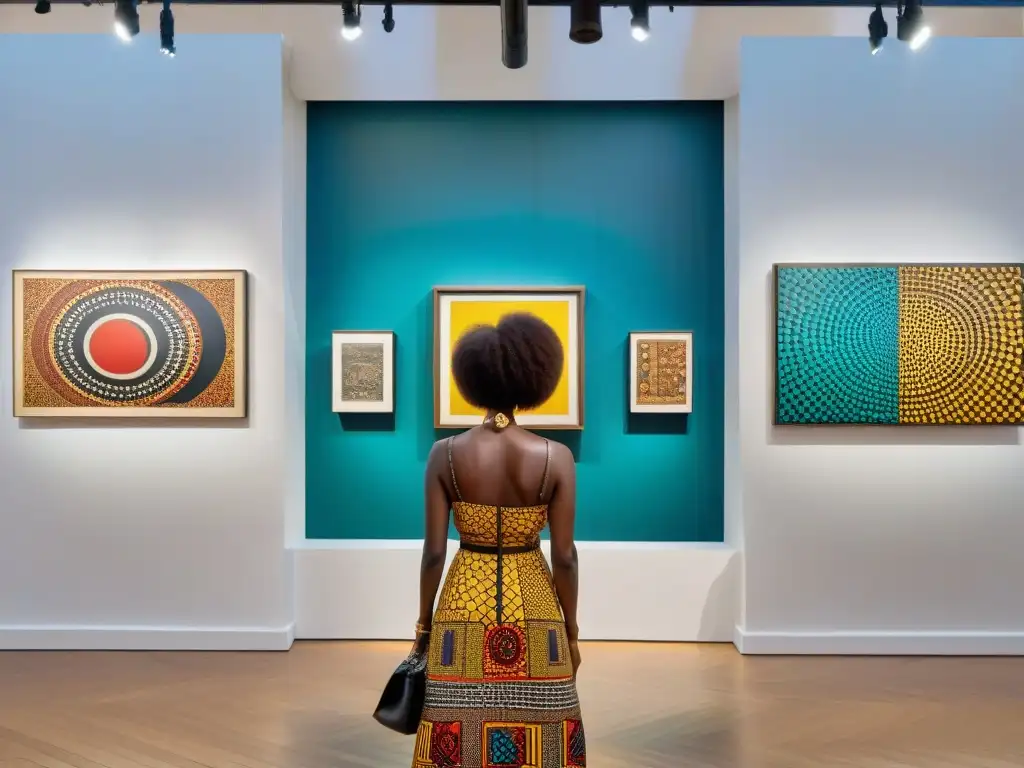 Una vibrante galería de arte contemporáneo en una ciudad global, destacando la influencia del arte africano contemporáneo