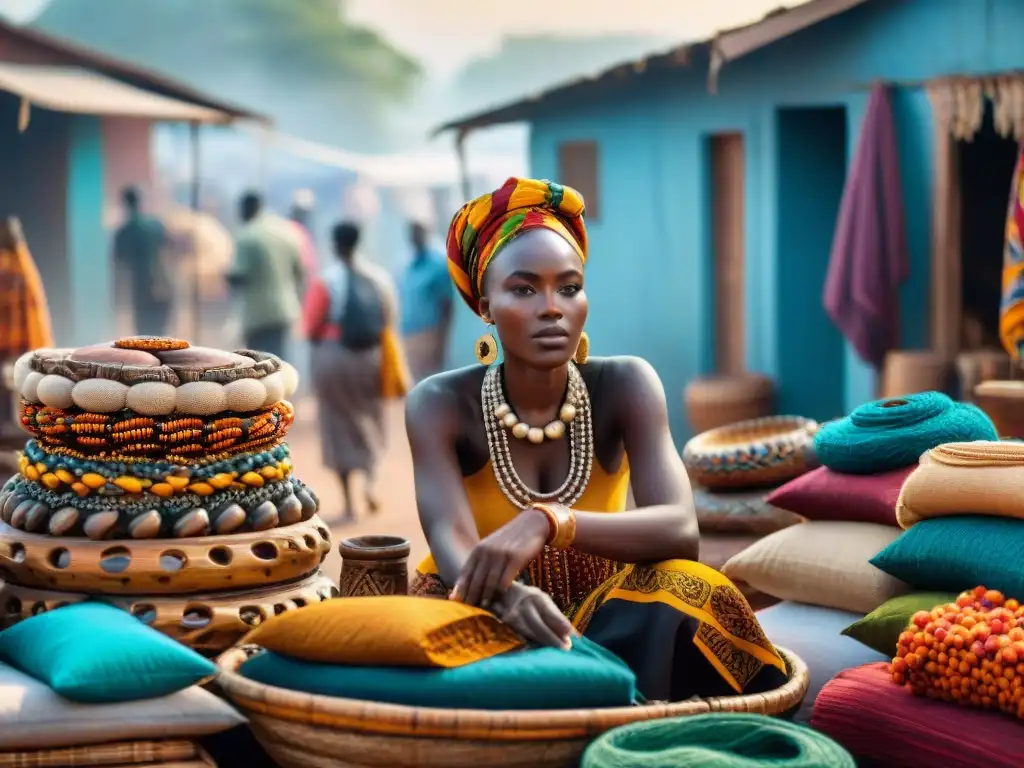 Vibrante mercado africano: arte africano, intercambio cultural de colores y texturas