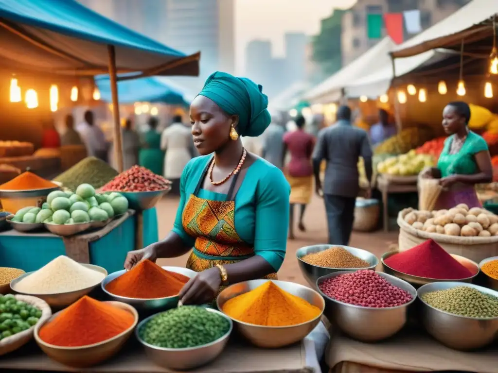 Vibrante mercado africano con cocina tradicional y global influencia