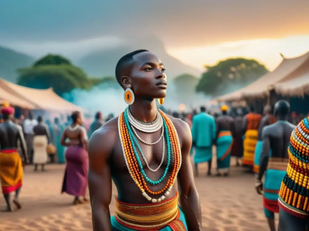 Un vibrante mercado africano donde se celebra el culto a gemelos, fusionando lo divino y humano