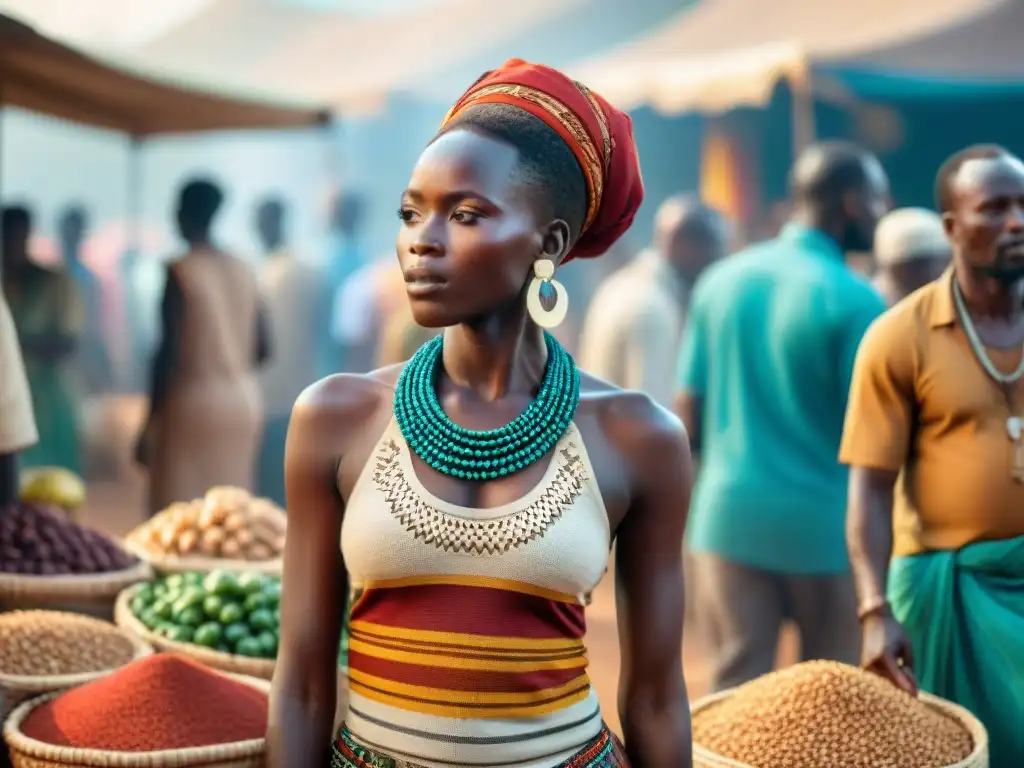 Vibrante mercado africano con diverso arte en una travesía del arte africano