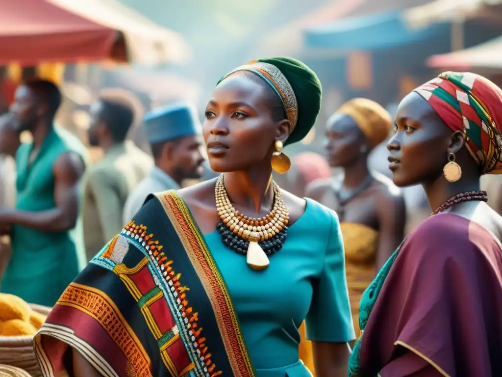 Vibrante mercado africano con gente y colores tradicionales