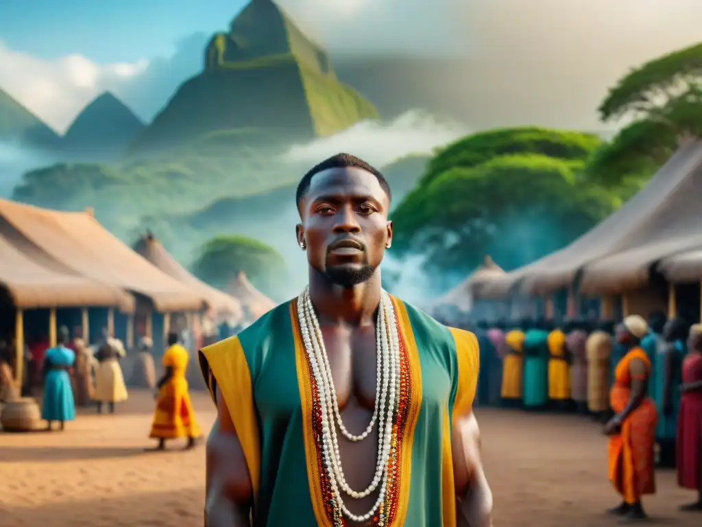 Un vibrante mercado africano con influencias coloniales y sincretismo religioso entre diversas etnias