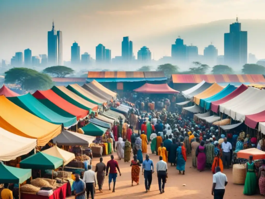 Vibrante mercado africano con intercambio cultural en ciudades africanas