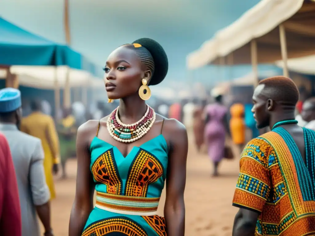 Vibrante mercado africano con moda tradicional y moderna, influencia global estilos