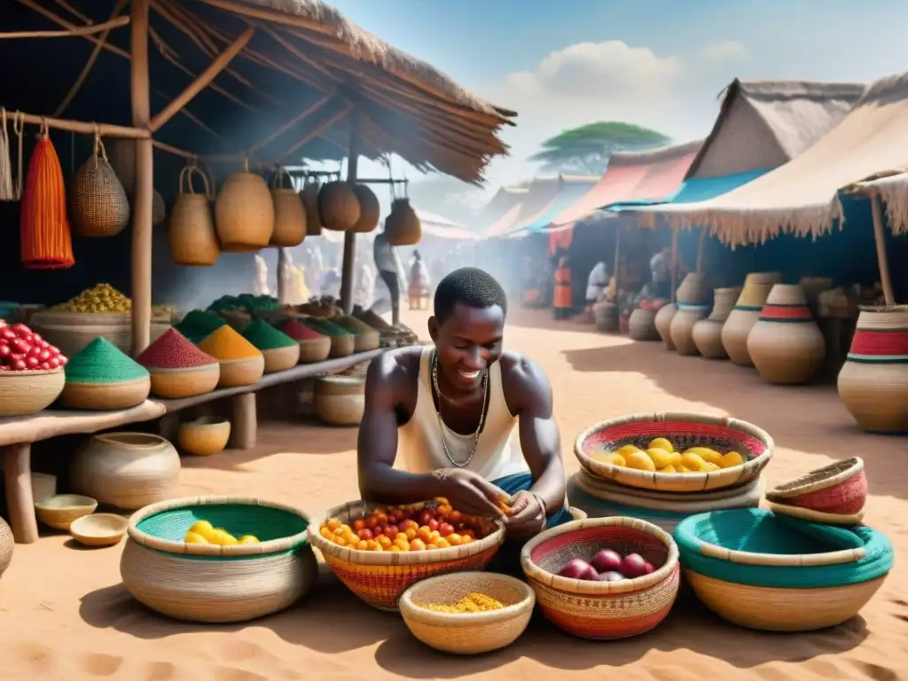 Vibrante mercado africano: colores, productos y culturas se entrelazan en escenas de comercio en civilizaciones africanas