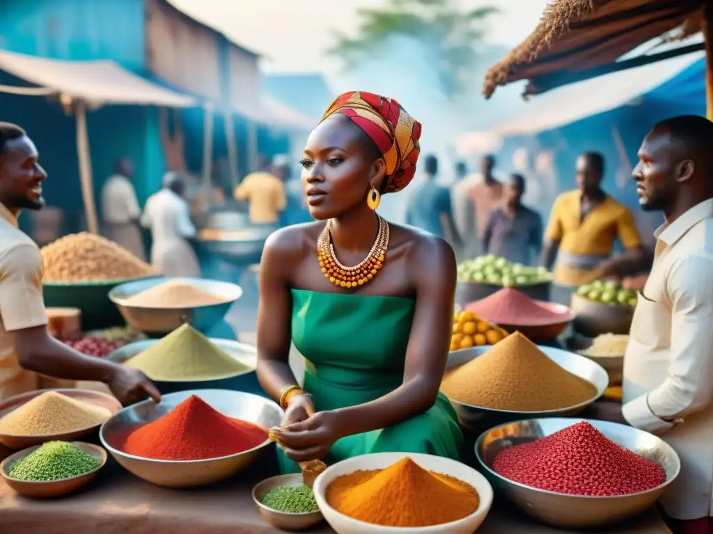 Vibrante mercado africano, reflejo de la importancia gastronomía cultura sociedad africana