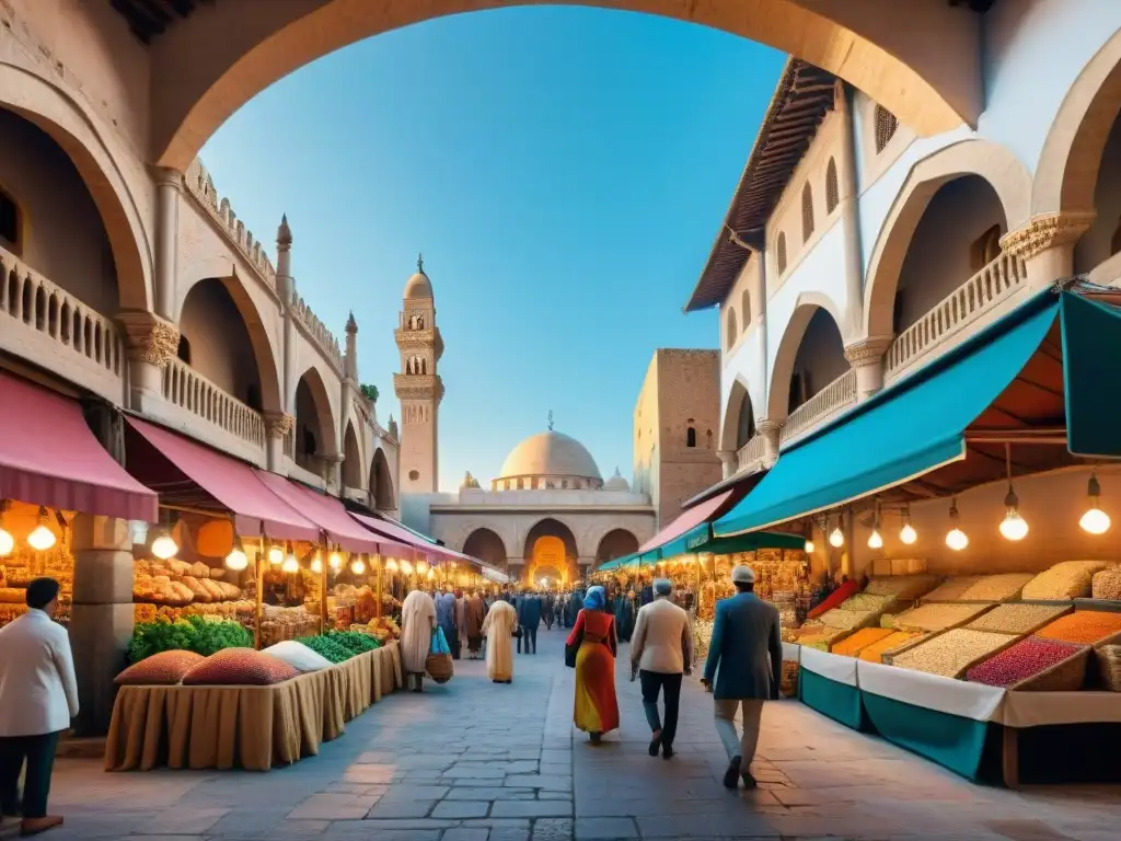 Vibrante mercado antiguo en ciudad mediterránea con influencia cultural africana y mediterránea