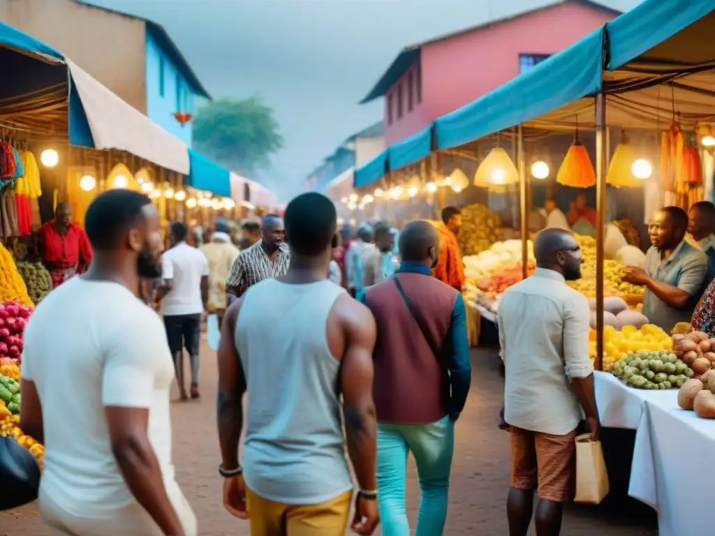 Vibrante mercado de arte africano, colores vivos y diversidad cultural