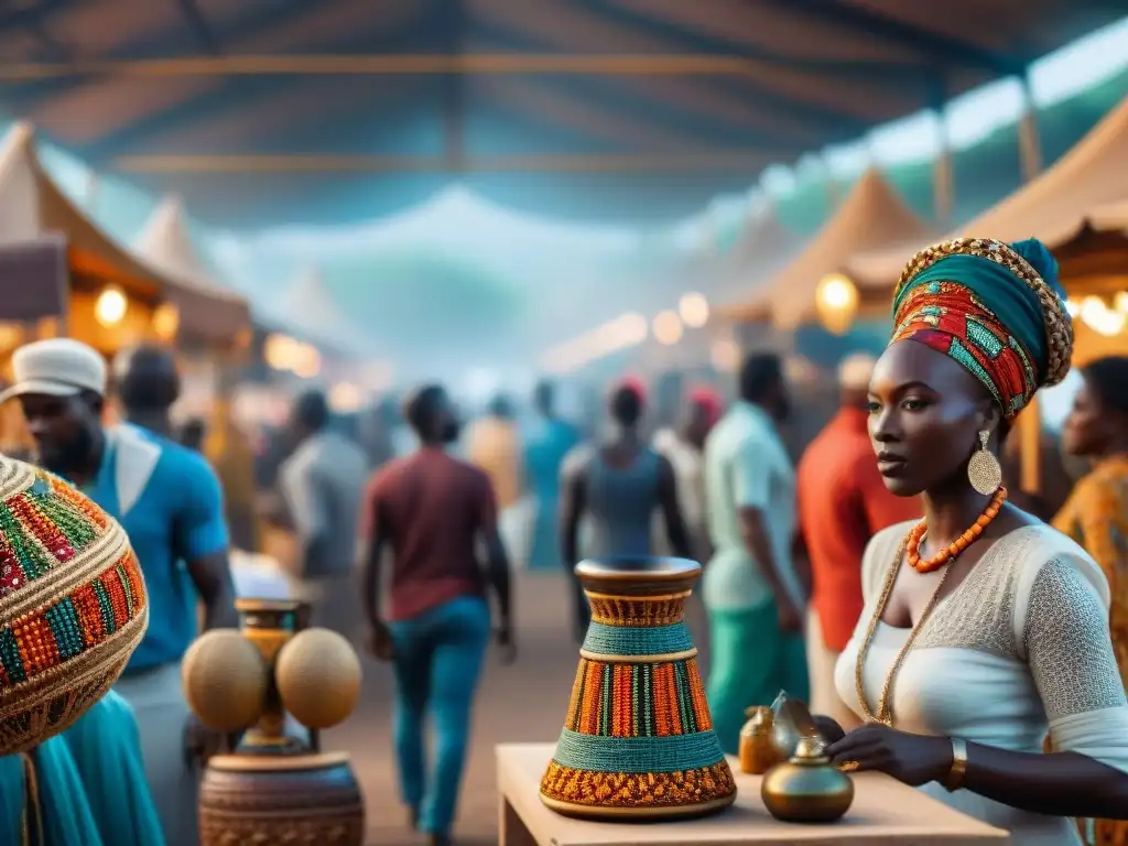 Vibrante mercado de arte africano con obras tradicionales y contemporáneas