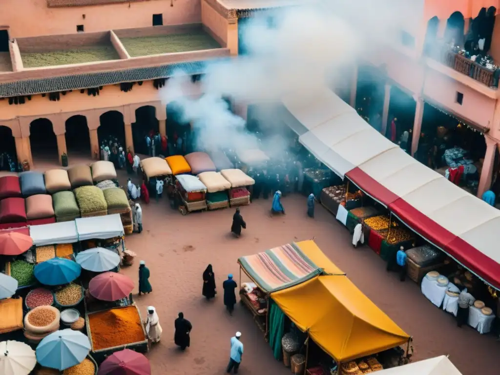 Vibrante mercado en Marrakech, con artesanías, especias y textiles