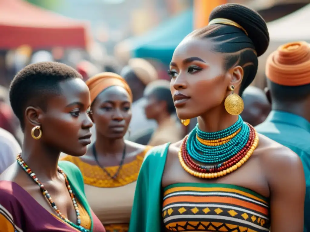 Un vibrante mercado en una ciudad africana, reflejando la diáspora africana, el orgullo étnico y la diversidad cultural