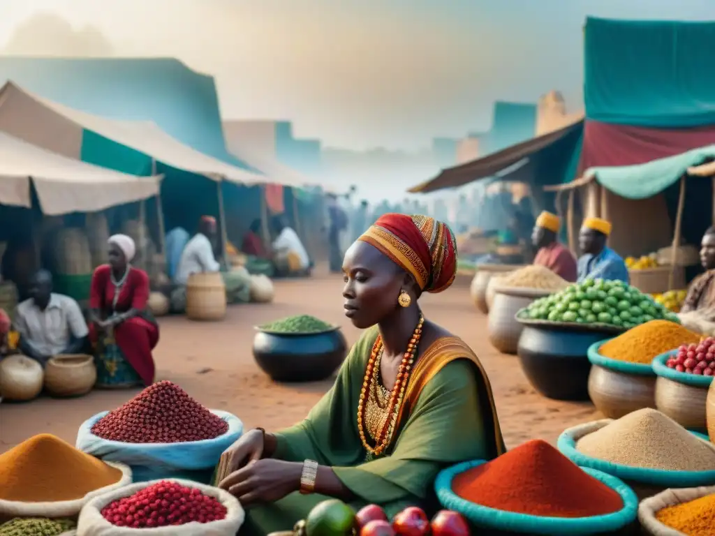 Vibrante mercado en una ciudad de África Occidental, muestra la influencia del Islam en África con diversidad cultural