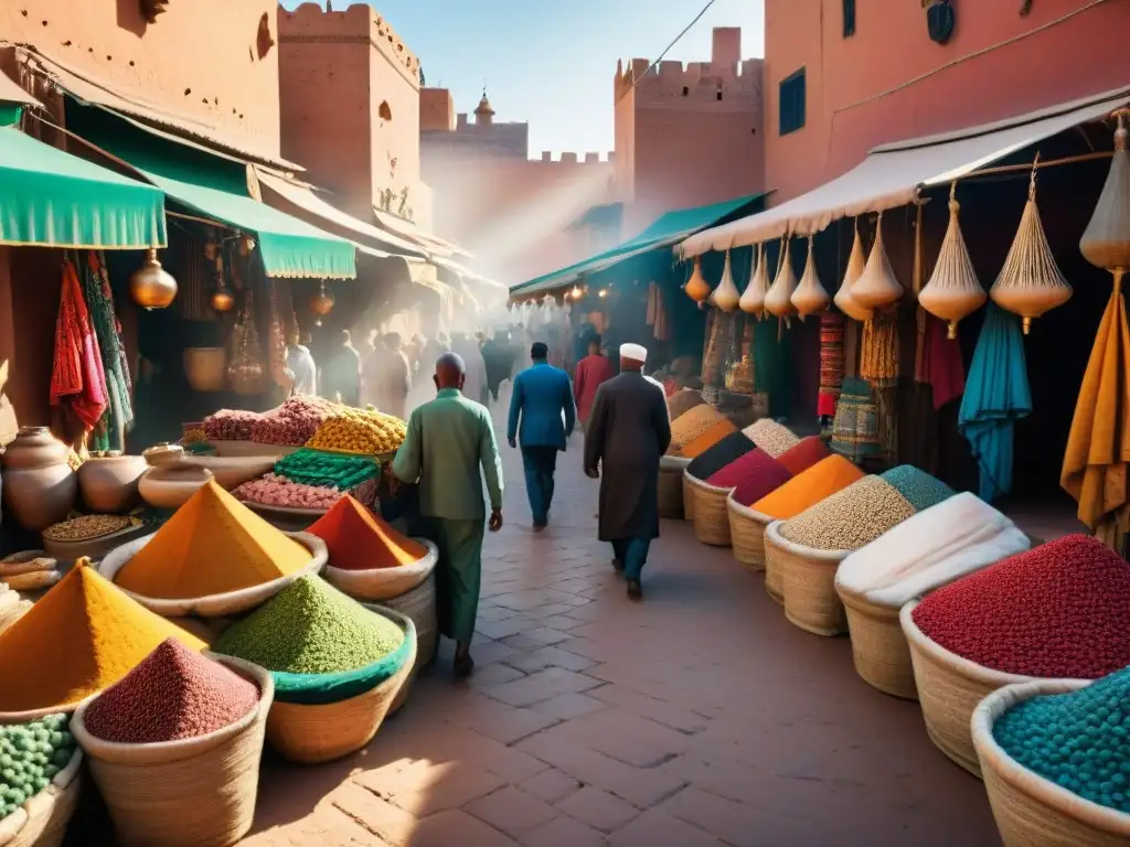 Un vibrante mercado en Marrakech, Marruecos, con diversidad cultural civilizaciones africanas