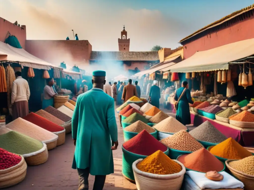 Vibrante mercado en Marrakech: diversidad histórica civilizaciones africanas influencia