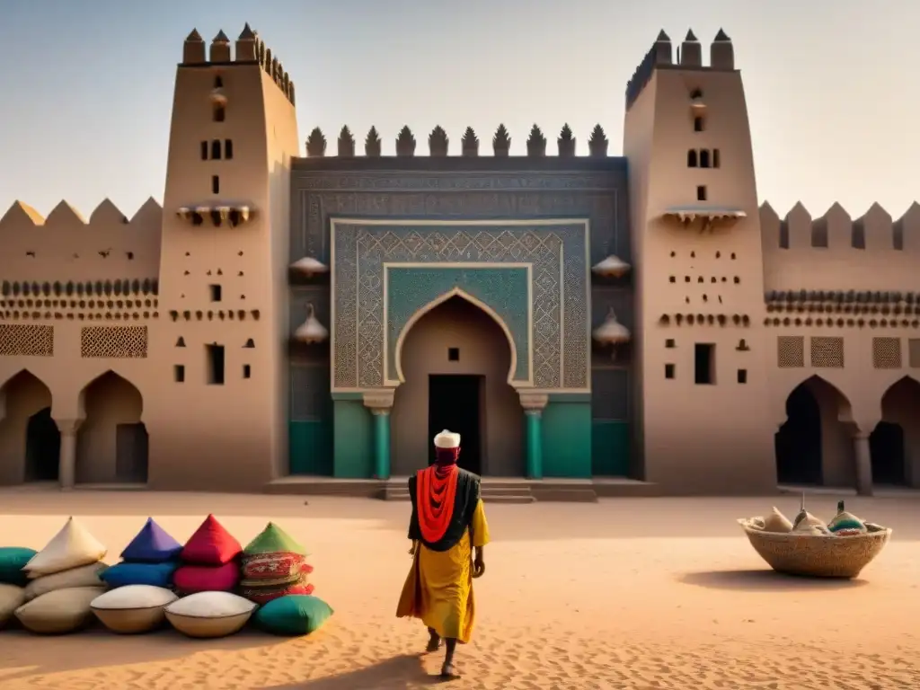 Vibrante mercado en la Gran Mezquita de Djenné, con su arquitectura africana única a través del tiempo