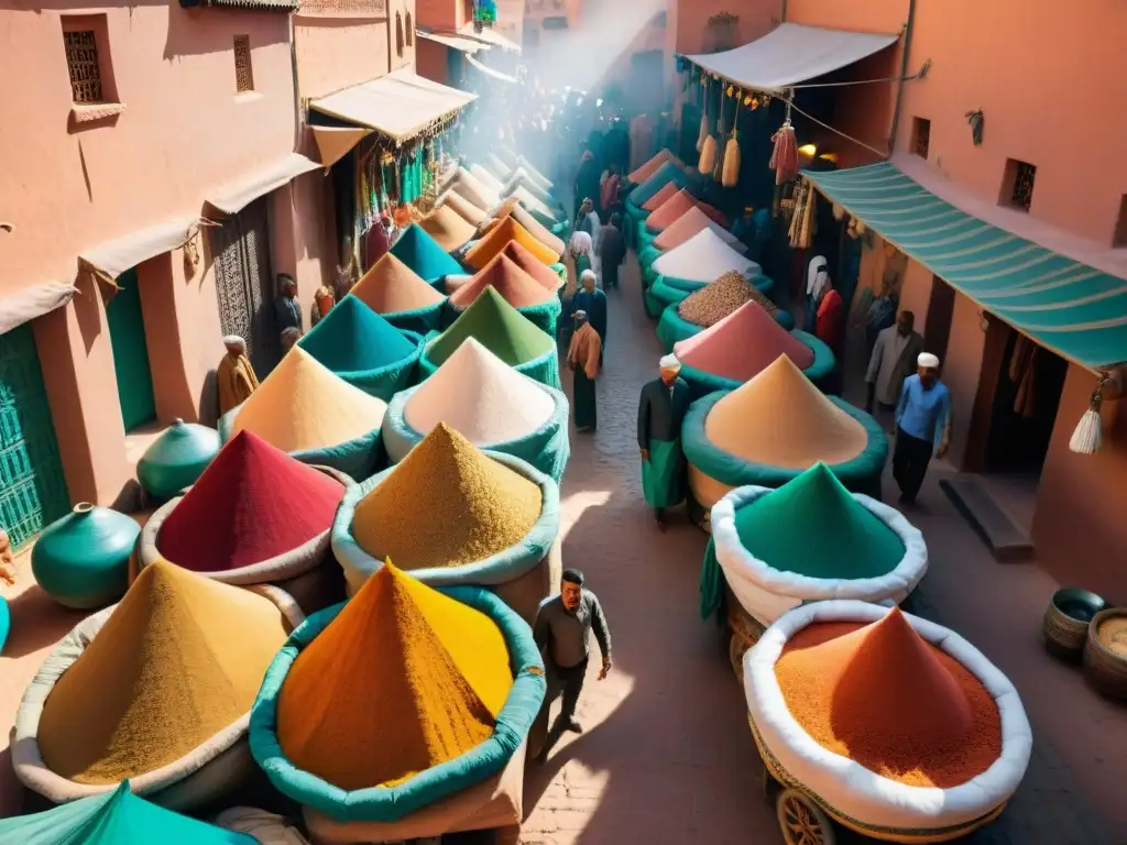 Un vibrante mercado en Marrakech, Marruecos, lleno de colores y vida