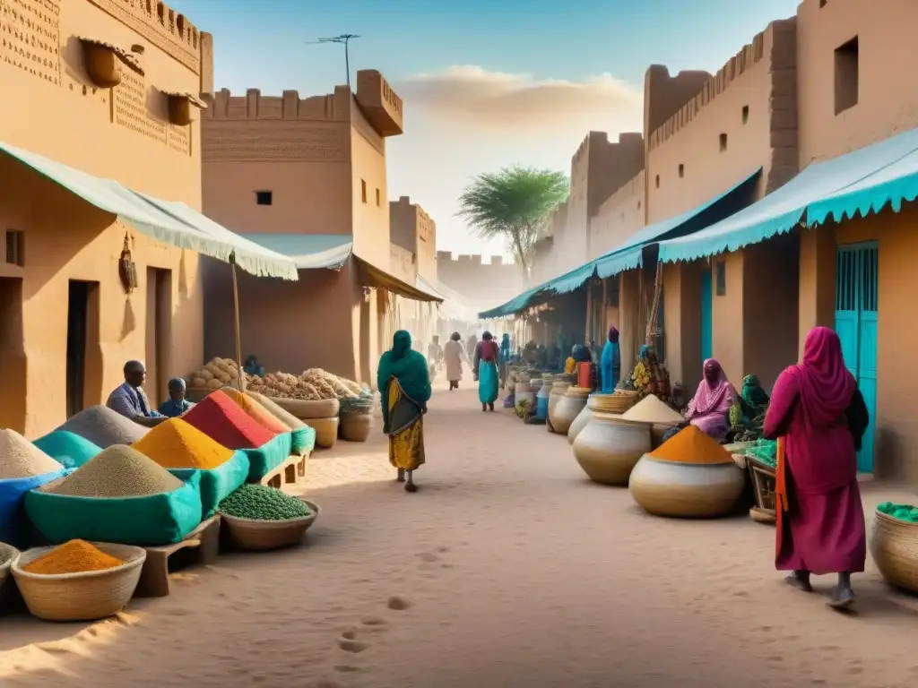 Vibrante mercado en Timbuktu, Mali, reflejando el comercio Transahariano e influencia cultural en África