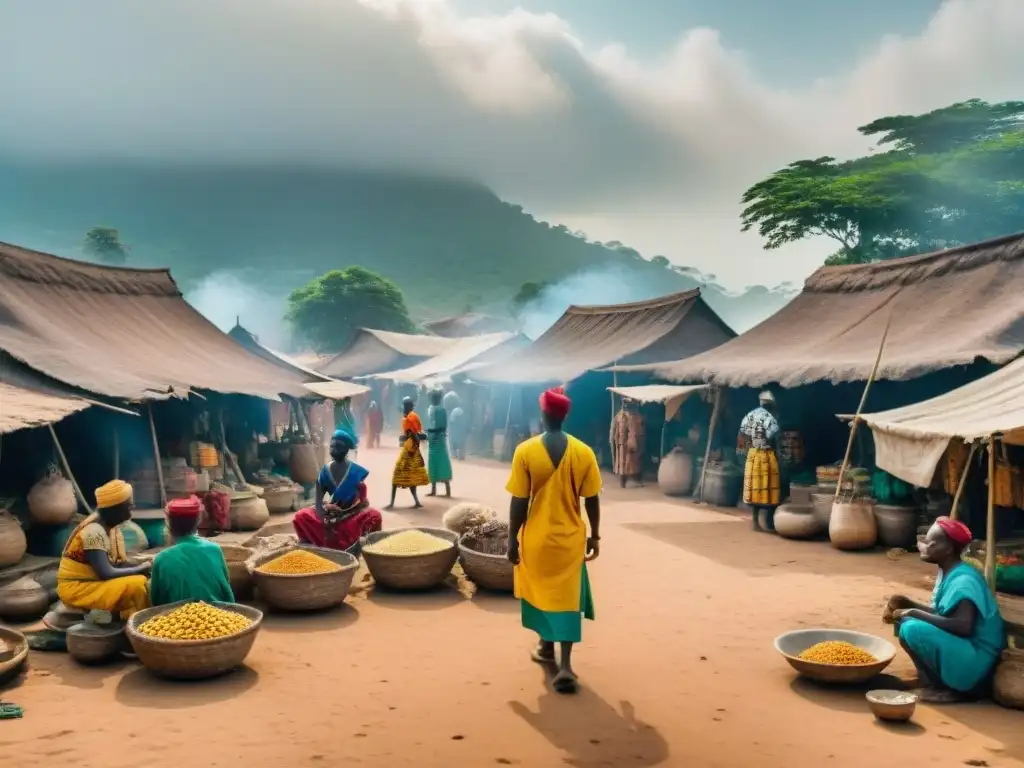 Vibrante mercado en El Reino de Koya, reflejo de la vida diaria en historias precoloniales Liberia Sierra Leona