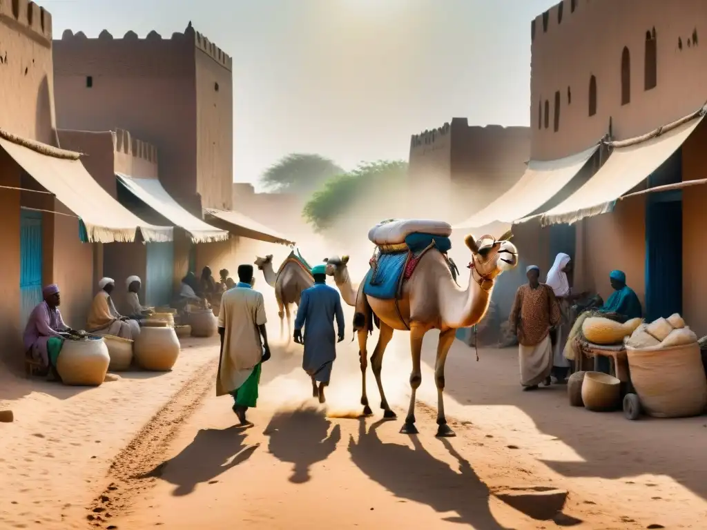 Vibrante mercado de Timbuktu en el Imperio de Mali: comercio, colores y cultura bajo el sol africano