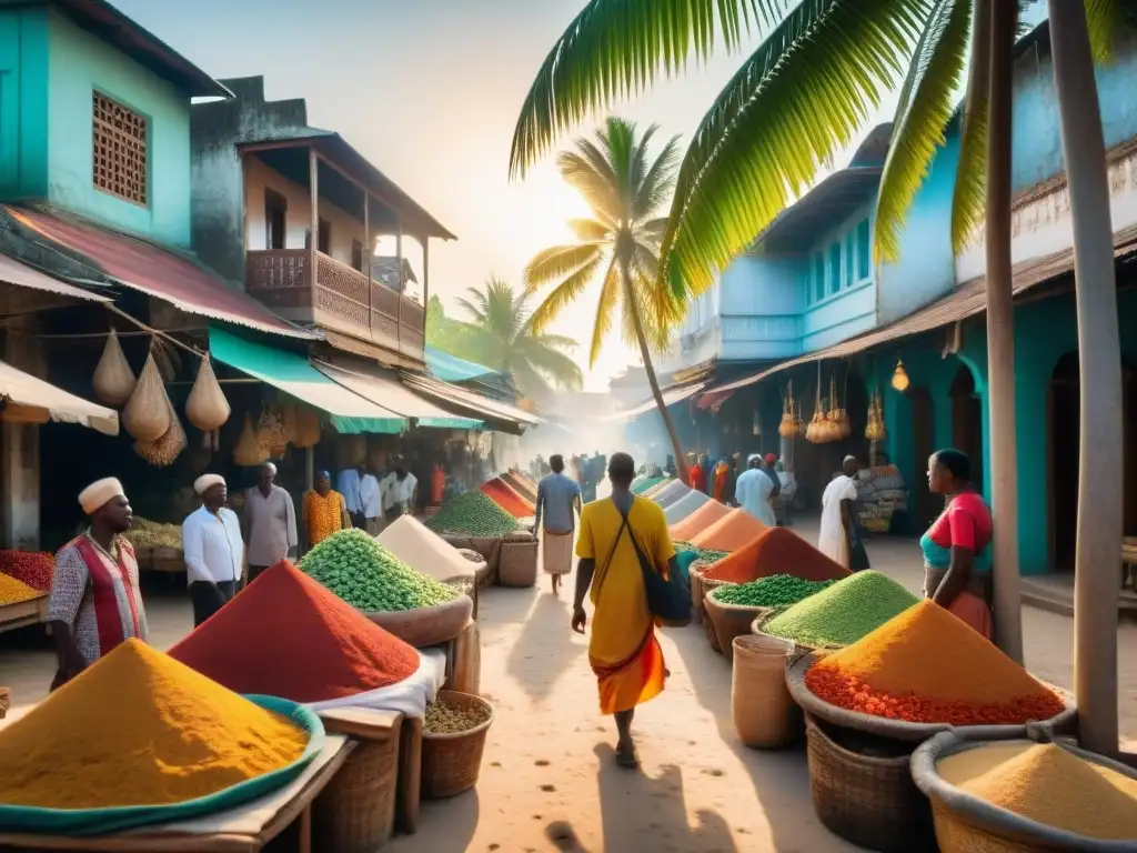 Un vibrante mercado en Stone Town, Zanzíbar, lleno de colores y cultura