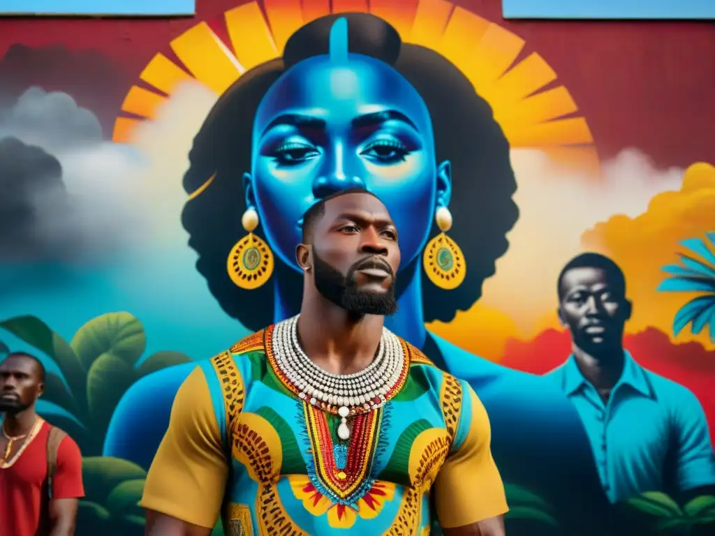 Vibrante mural de arte africano en tiempos de cambio, muestra resistencia y creatividad en una bulliciosa ciudad africana