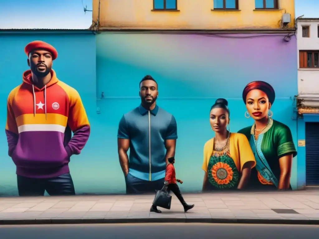 Un vibrante mural de arte callejero en una bulliciosa ciudad africana, simbolizando la unidad y diversidad en los movimientos culturales africanos contemporáneos